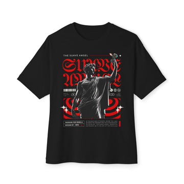 Unisex Oversized Boxy Tee with Statue of Liberty Design - Vintage Red Graphic Tee